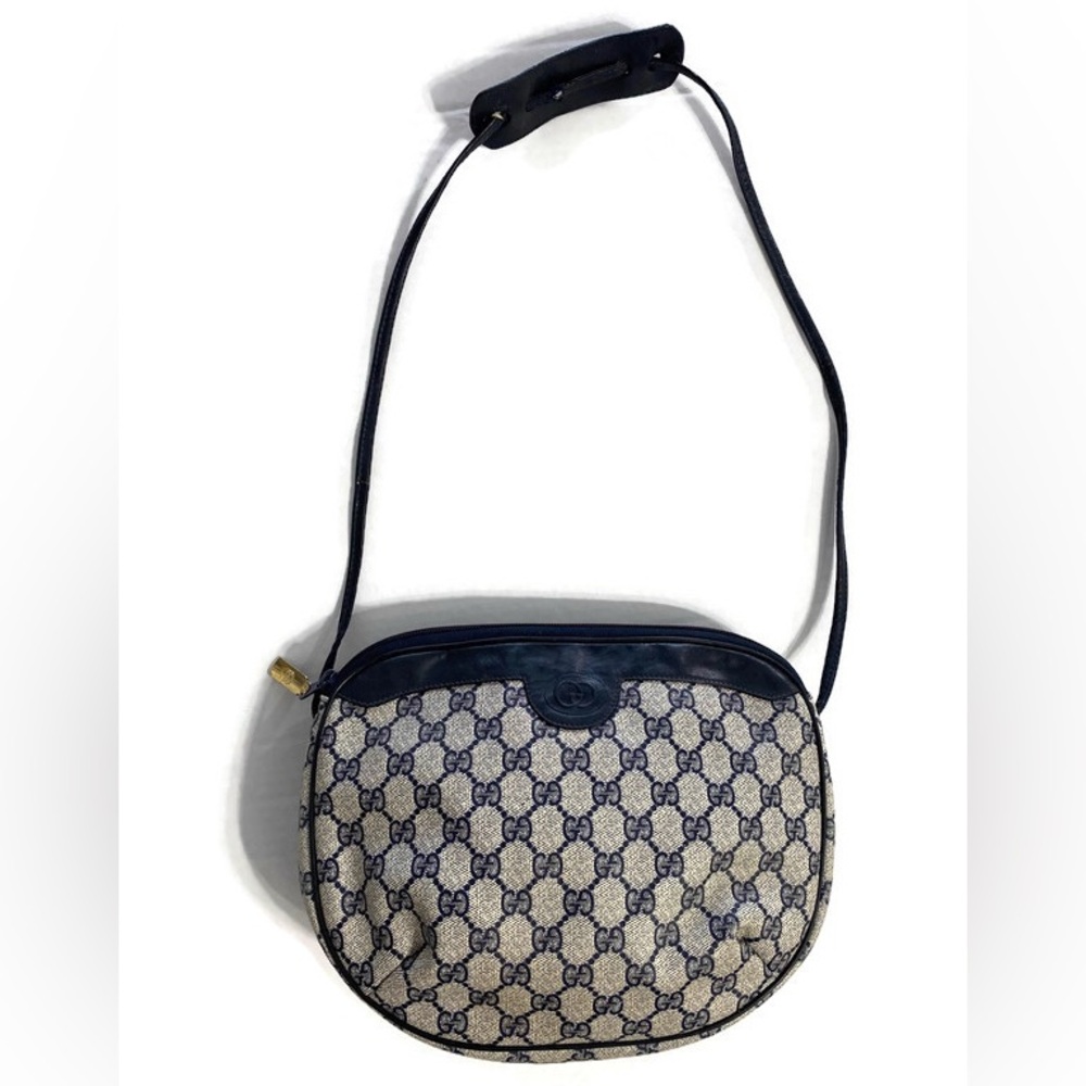 Gucci Vintage Blue and Cream Crossbody Bag with Monogram Canvas
